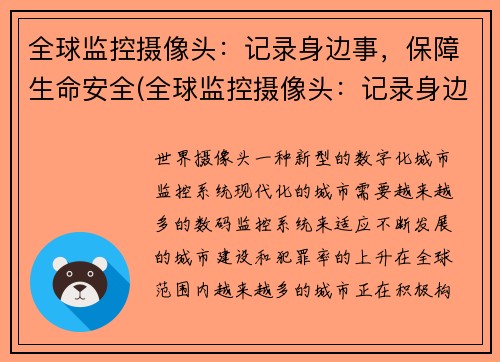 全球监控摄像头：记录身边事，保障生命安全(全球监控摄像头：记录身边事，保障生命安全，改变社会现状)